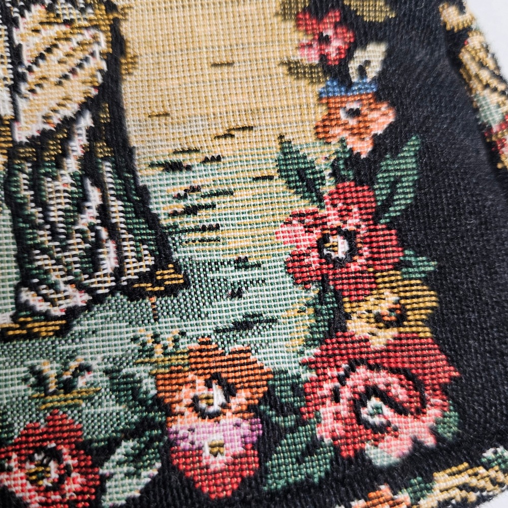 Vintage Walborg Tapestry Clutch Bag Floral Pastoral Scene Kiss Lock Japan - Picture 7 of 8